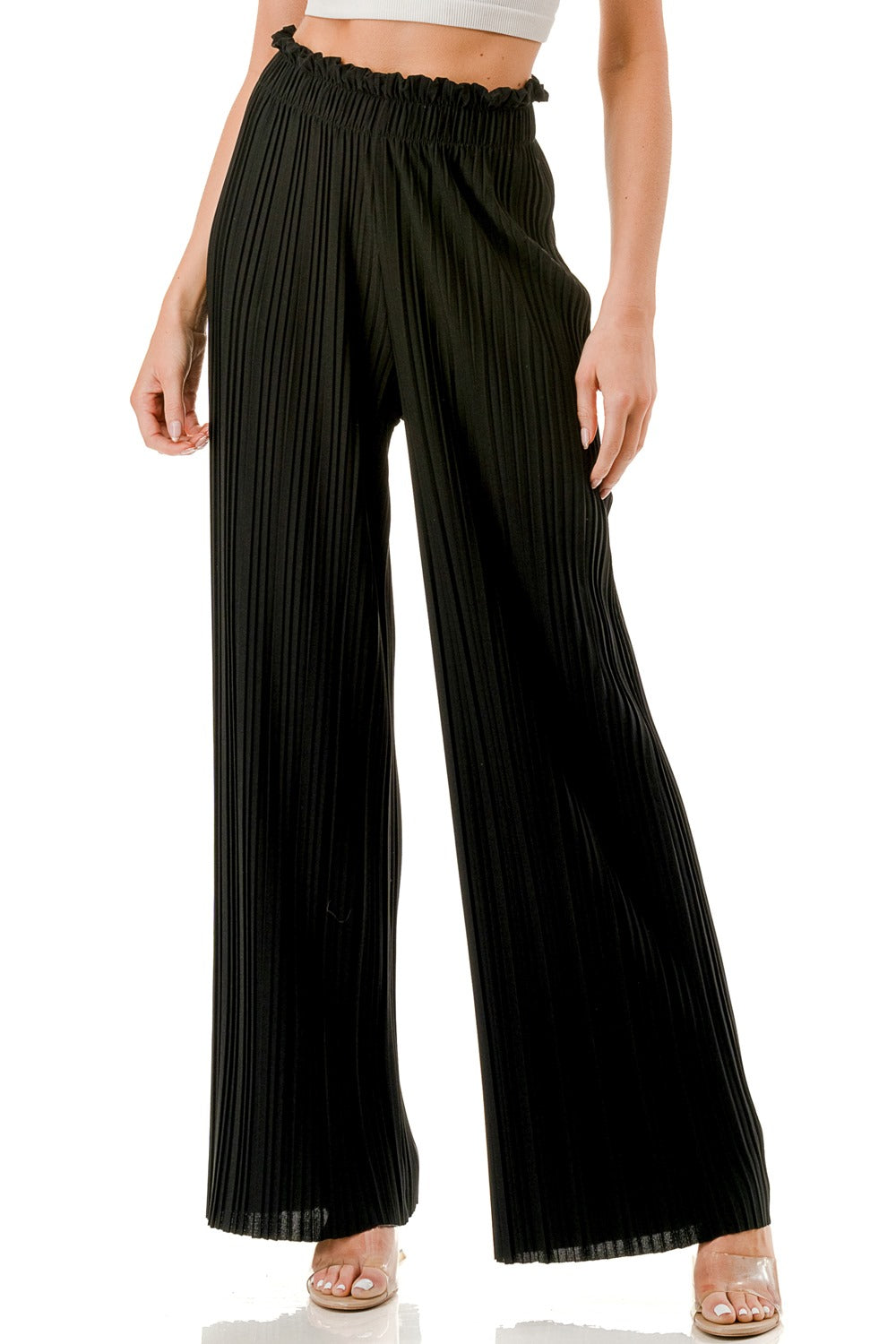 Paperbag Waist Crinkled Long Pants