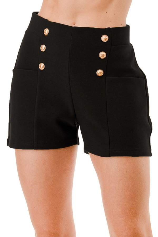 High Waist Gold Button Sailor Shorts