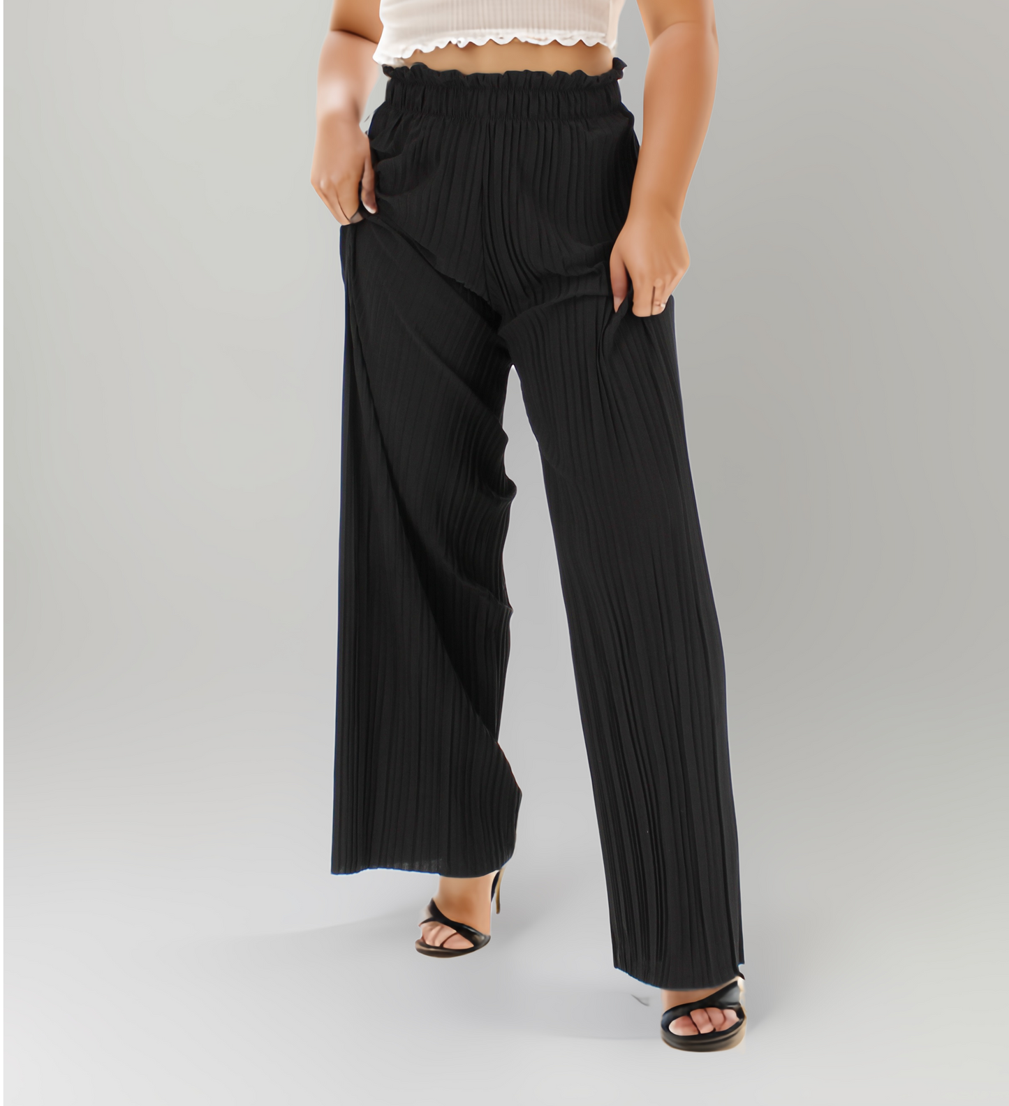 Paperbag Waist Crinkled Long Pants