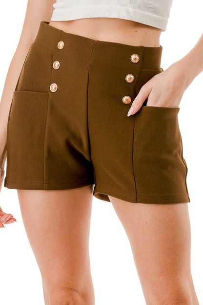 High Waist Gold Button Sailor Shorts