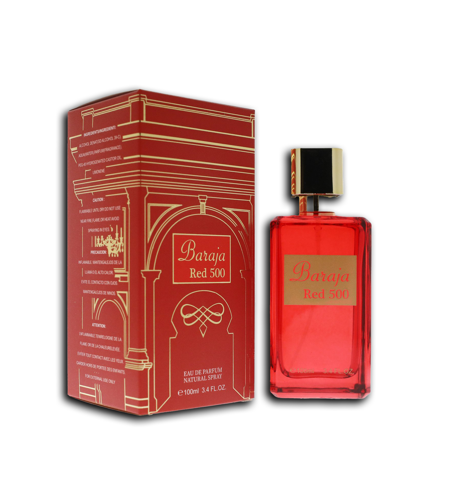 Baraja Red 500 - Inspired by Maison Francis Kurkdjian's Baccarat Rouge - 3.4 oz - Luminous and Sophisticated, Amber, Floral and Woody Breeze, Women Eau de Parfum