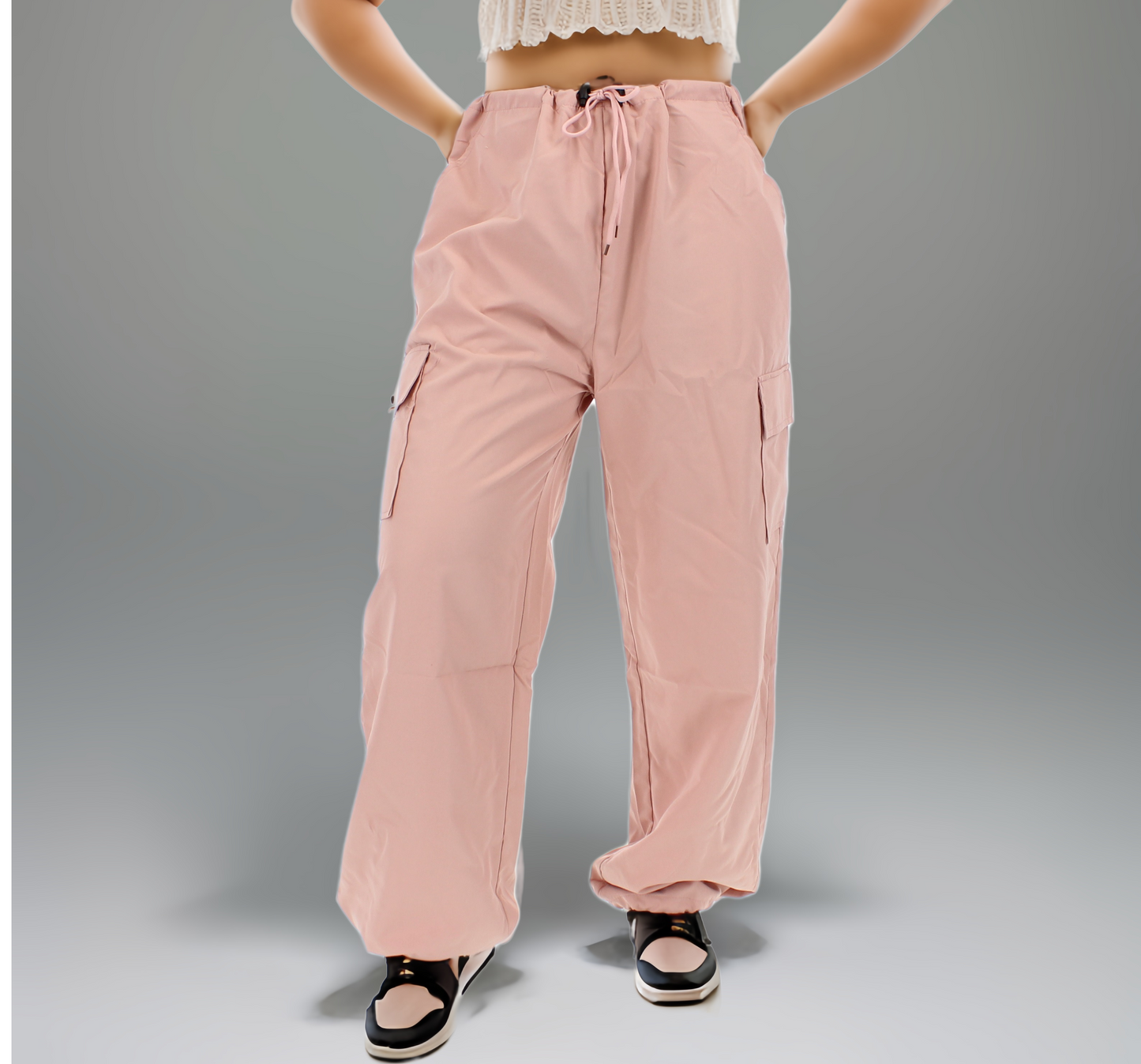 Elastic Waist Tie Hem Parachute Pants