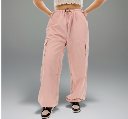 Elastic Waist Tie Hem Parachute Pants