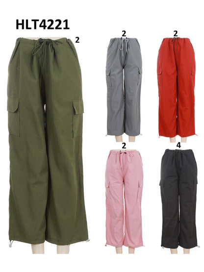 Elastic Waist Tie Hem Parachute Pants