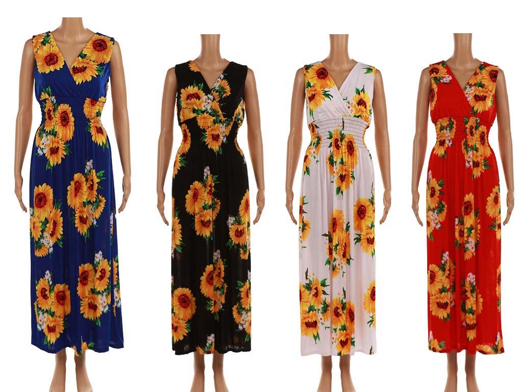 Split Neck Sunflower Maxi Dress