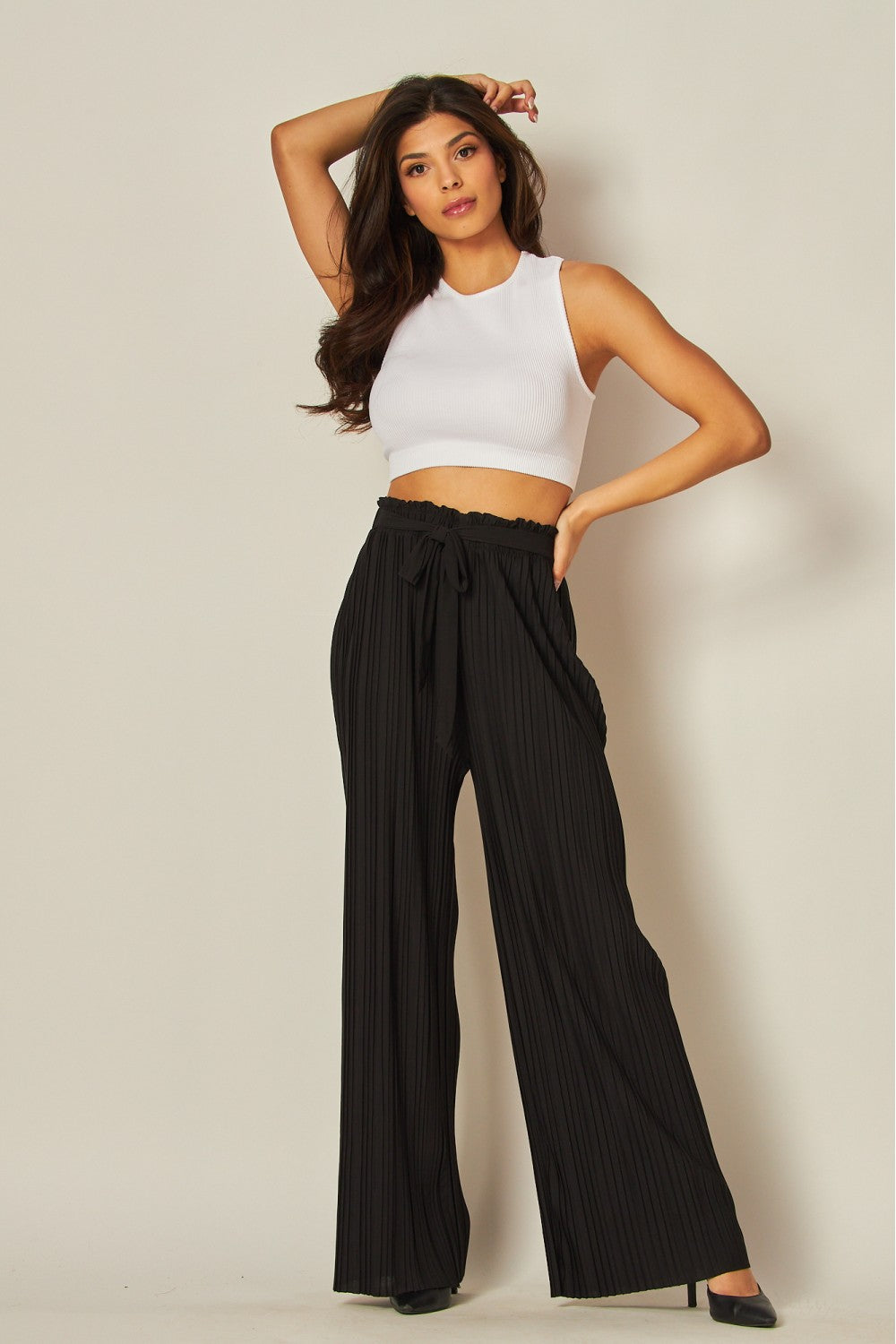 Wide Leg Tie Waist Palazzo Pants