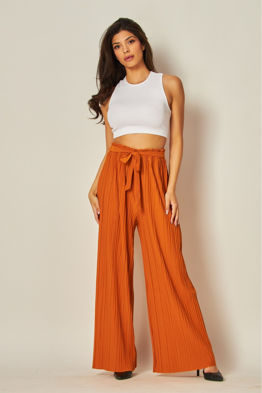 Wide Leg Tie Waist Palazzo Pants