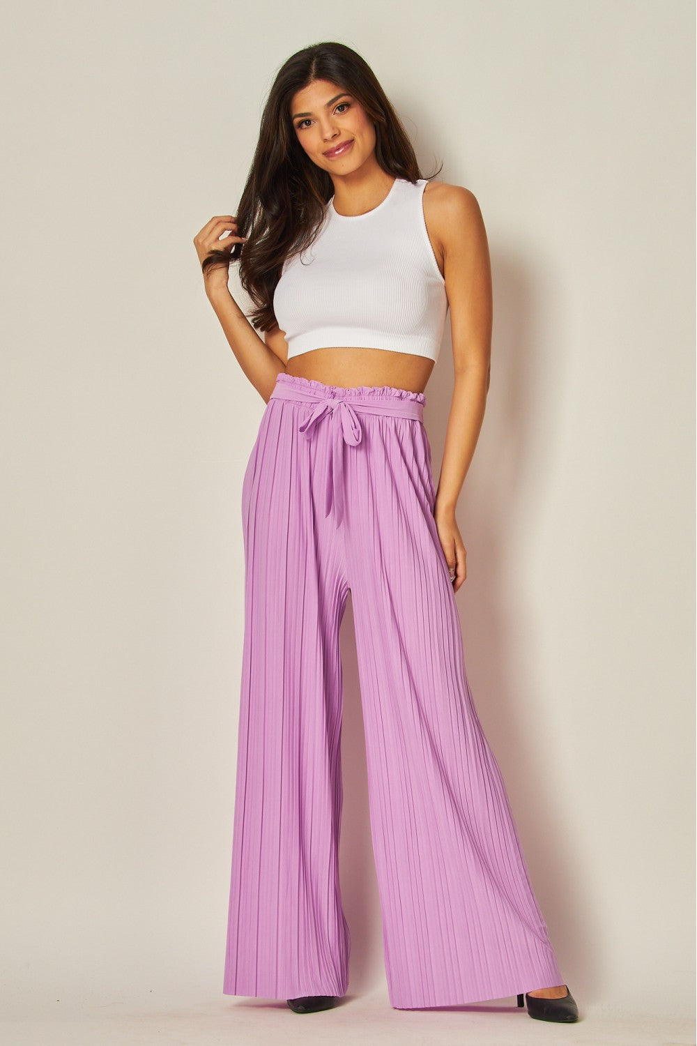 Wide Leg Tie Waist Palazzo Pants