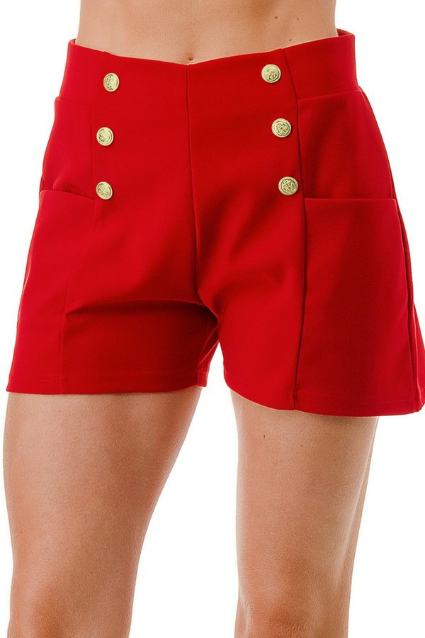 High Waist Gold Button Sailor Shorts