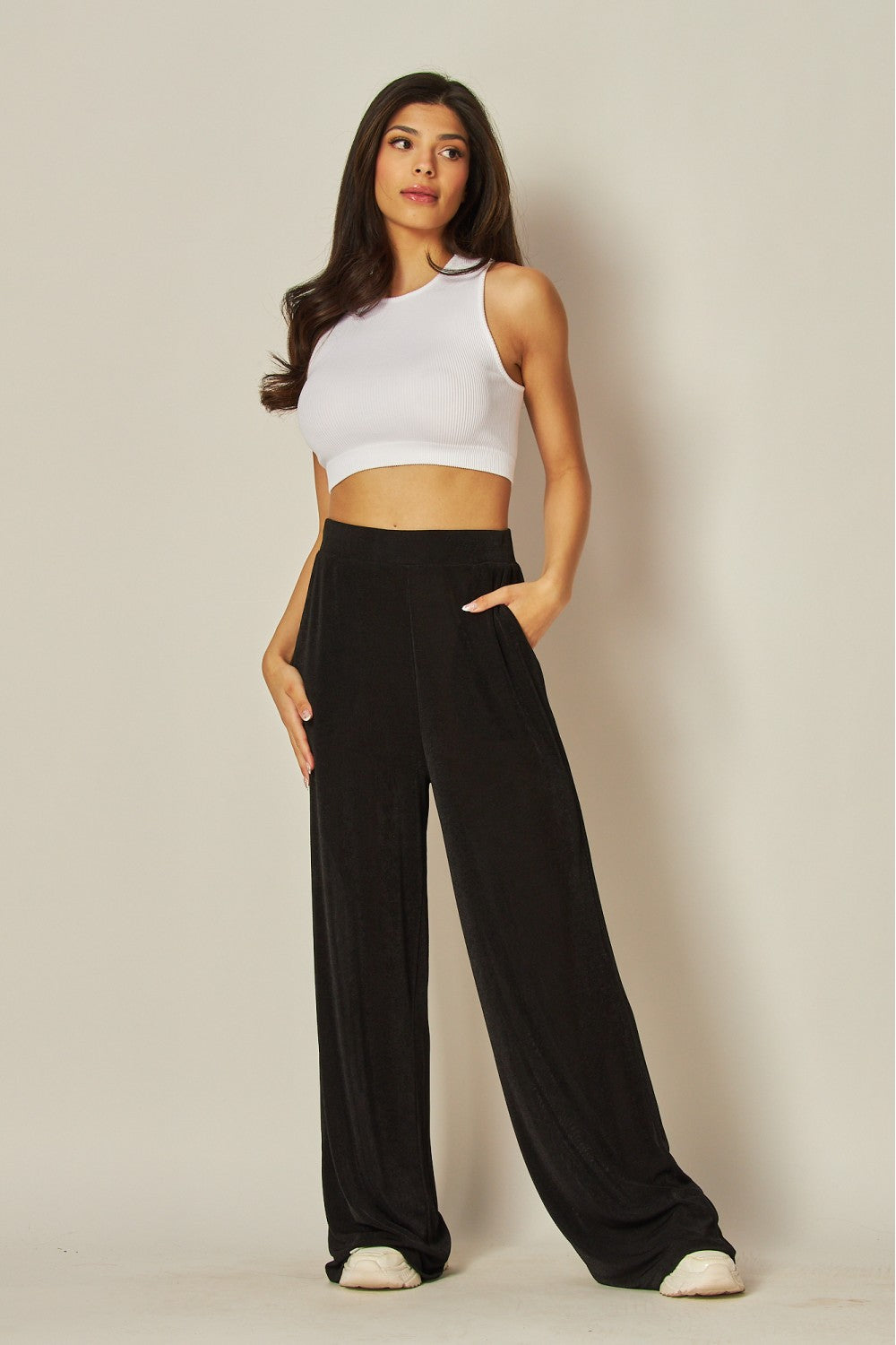 Soft Metallic Wide Leg Pants