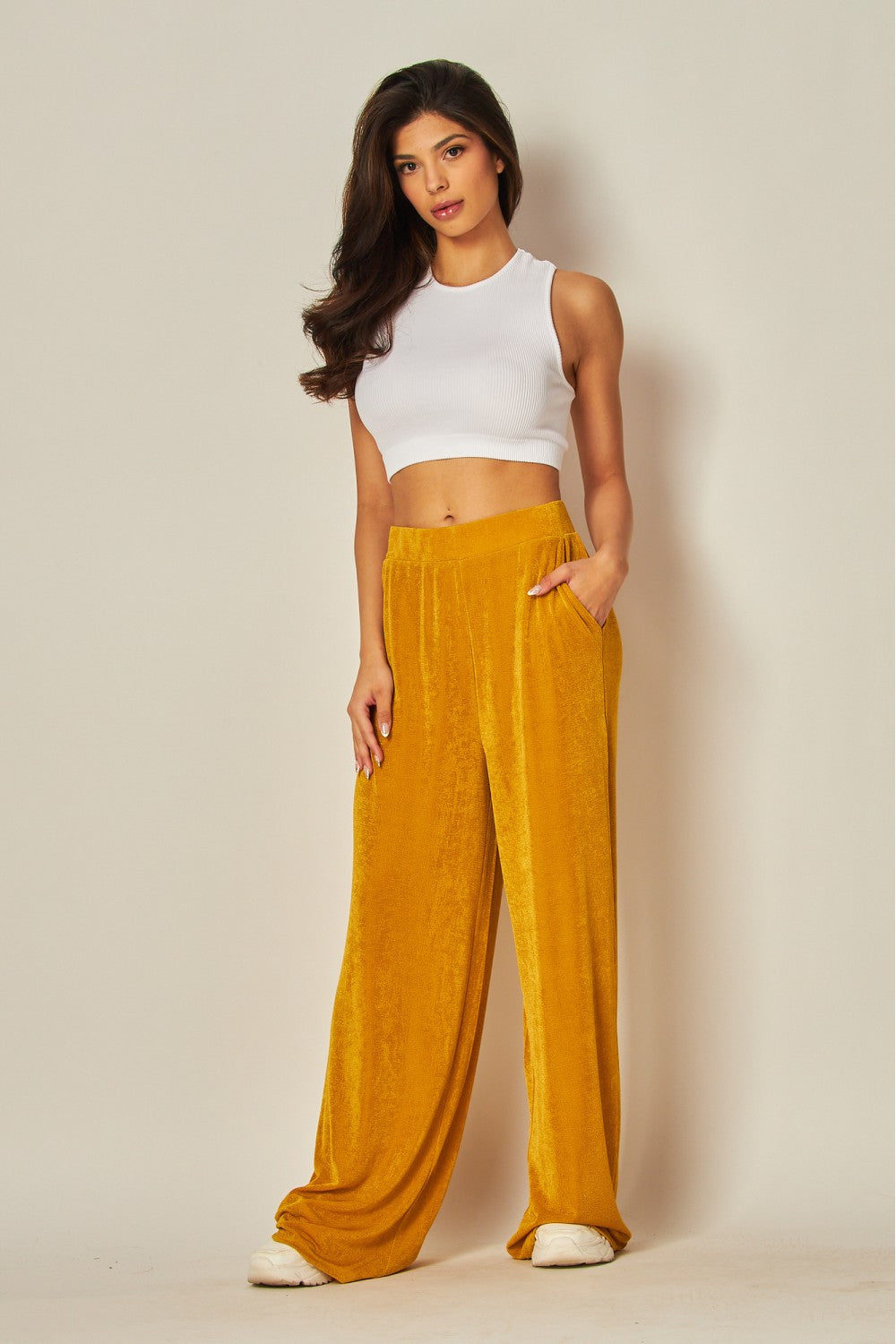 Soft Metallic Wide Leg Pants