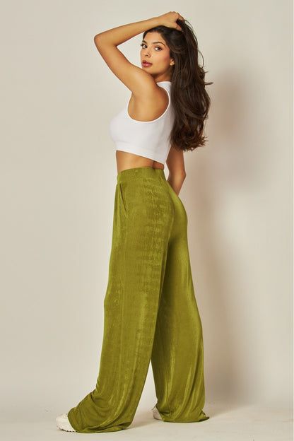 Soft Metallic Wide Leg Pants