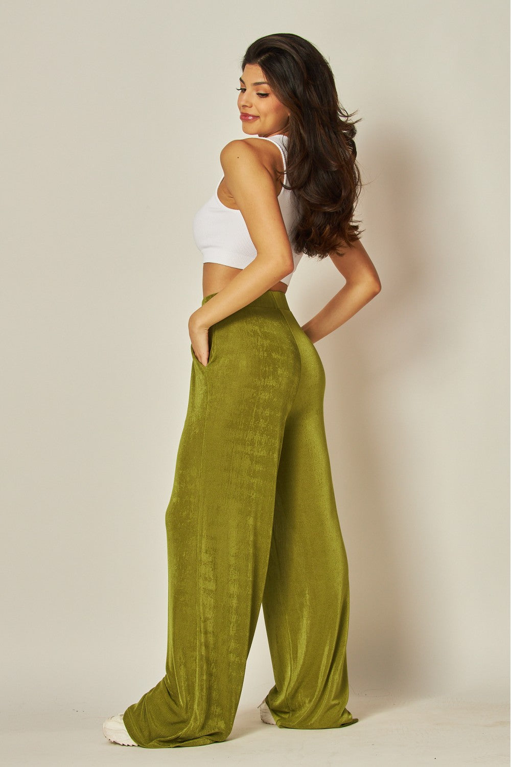 Soft Metallic Wide Leg Pants