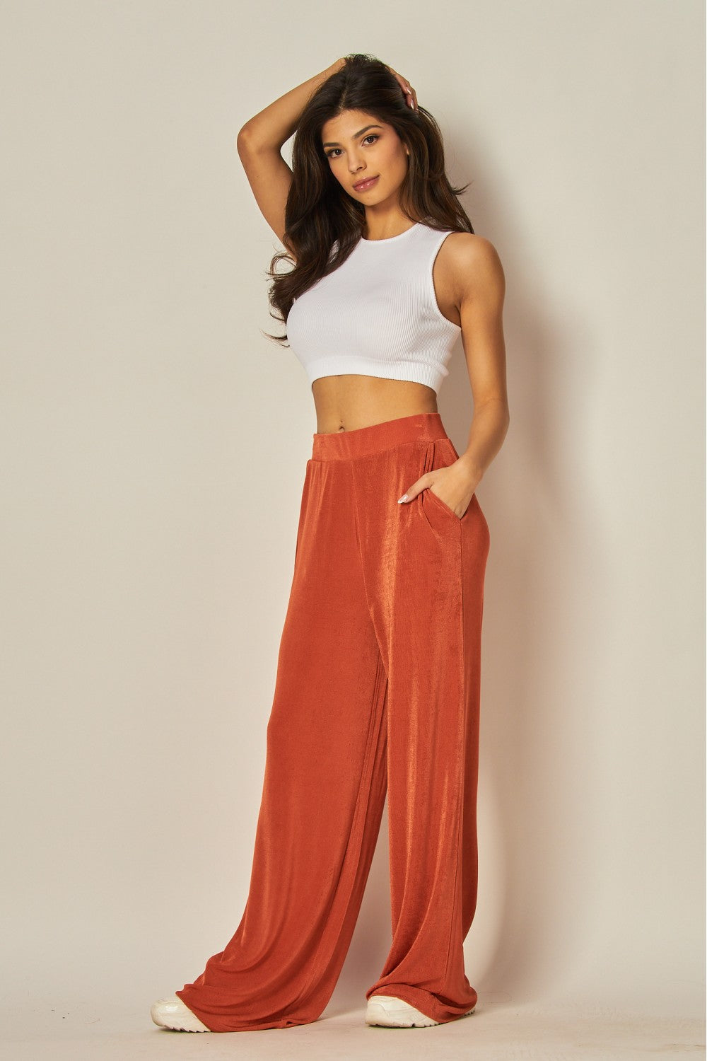 Soft Metallic Wide Leg Pants