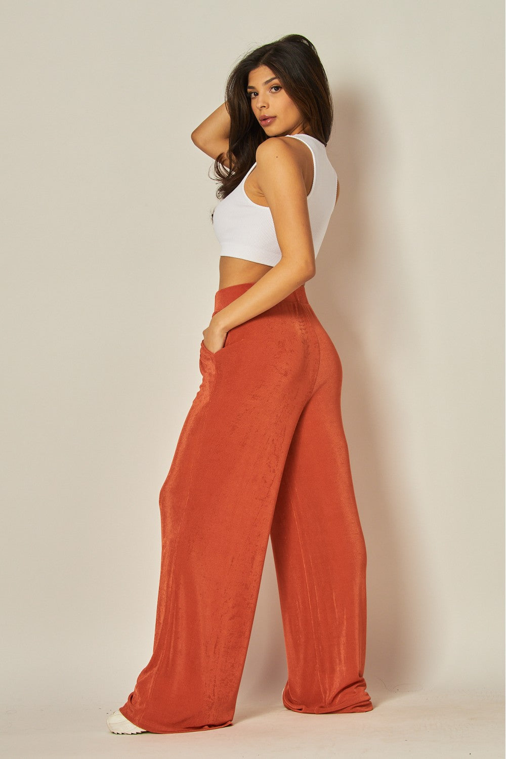 Soft Metallic Wide Leg Pants