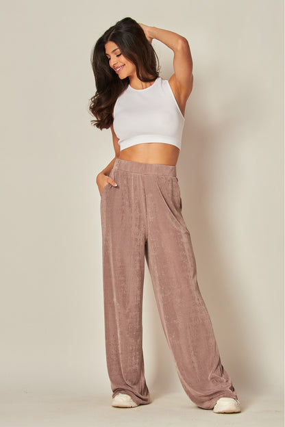 Soft Metallic Wide Leg Pants