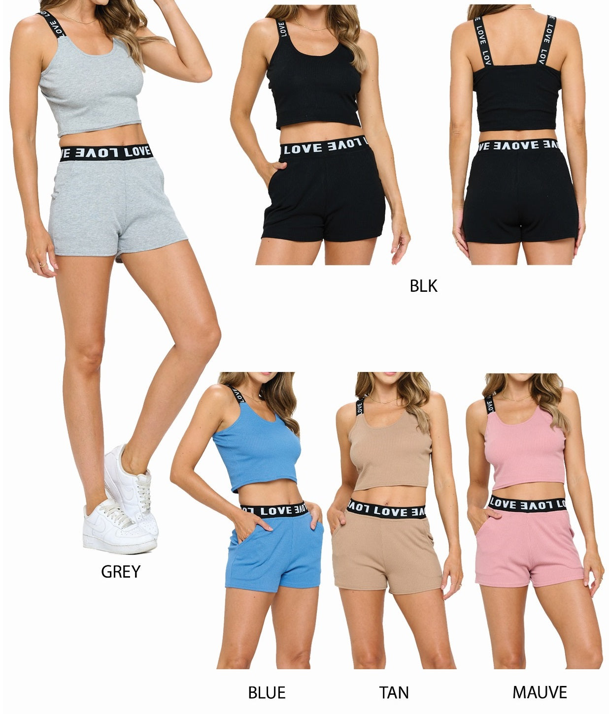 2 Piece Love Crop Top and Shorts Matching Set