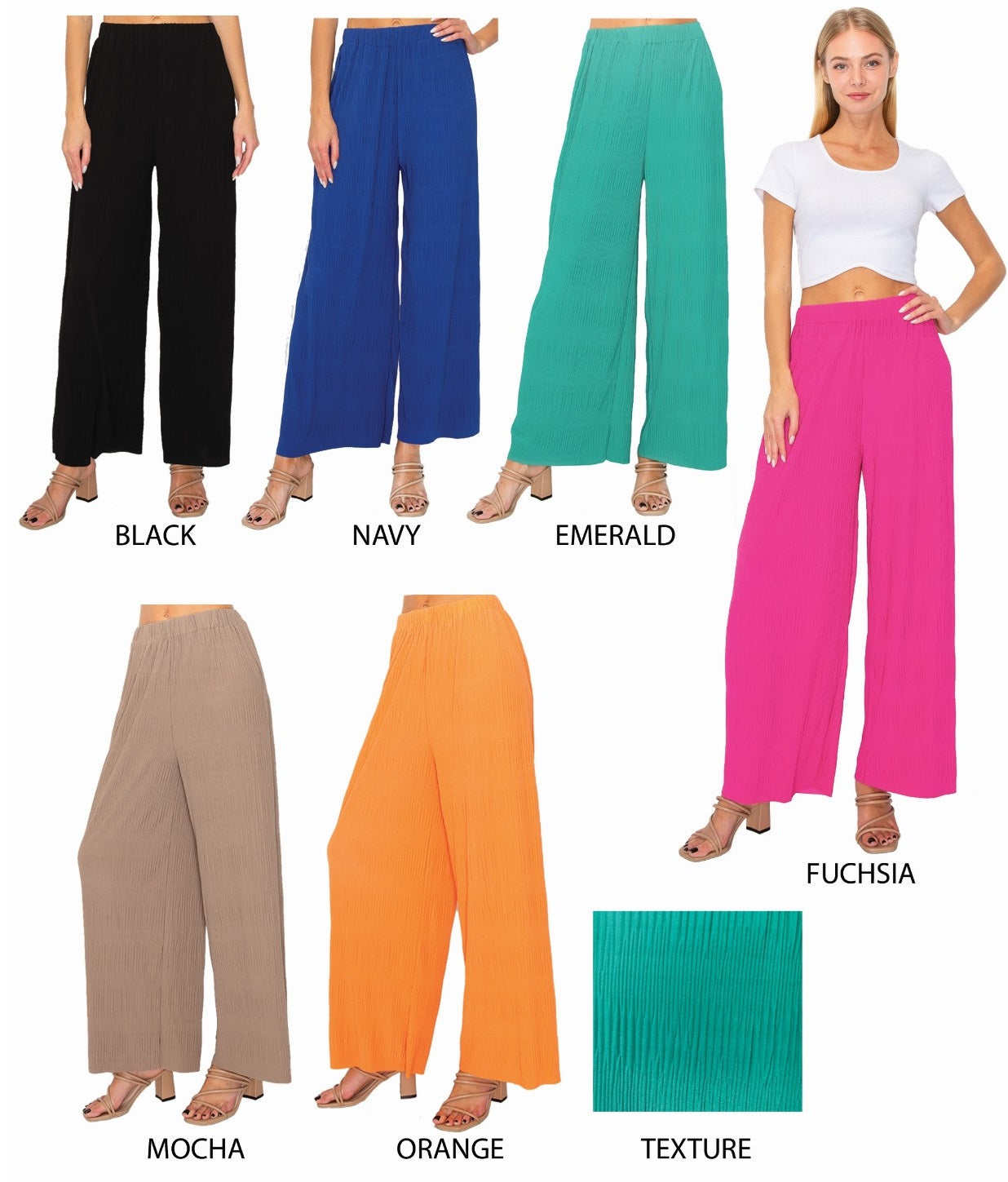 Crinkled Pleated Palazzo Pants