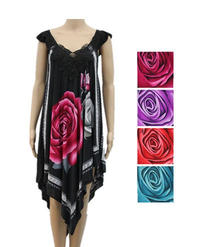 Rose Flower Asymmetrical Dress