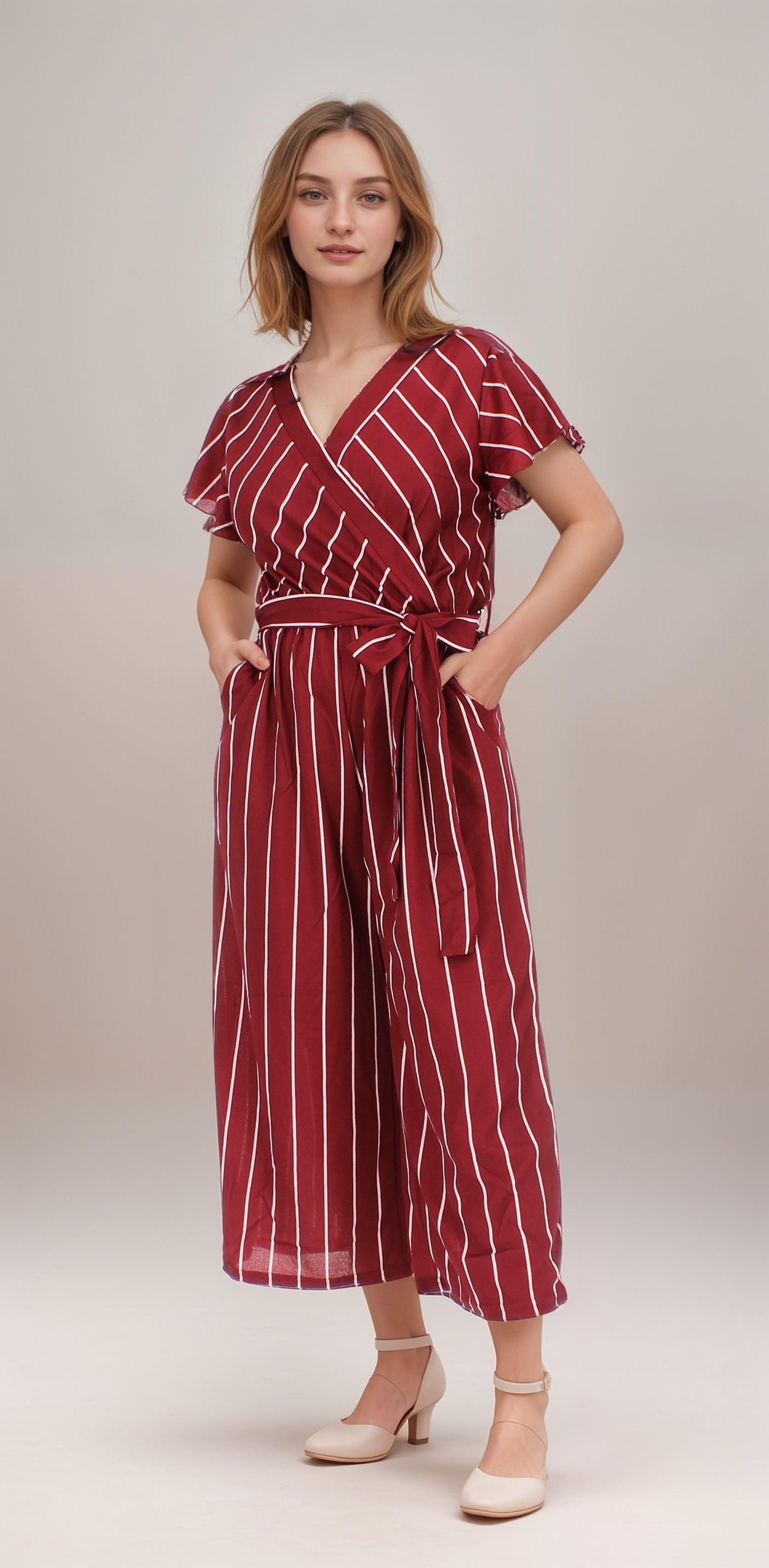 Tie Waist Striped Jumpsuit